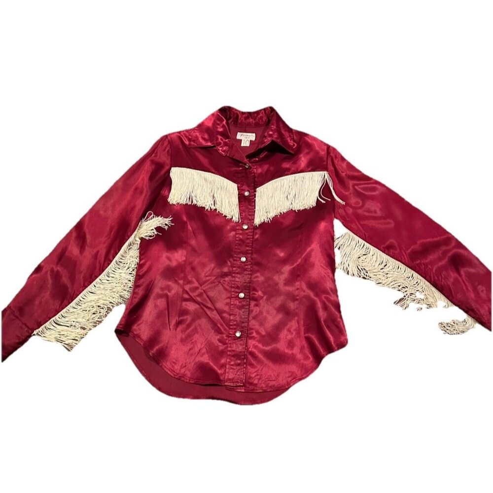 Homemade by Gramma Womens Magenta Fringe Western Pearl Snap Shirt M